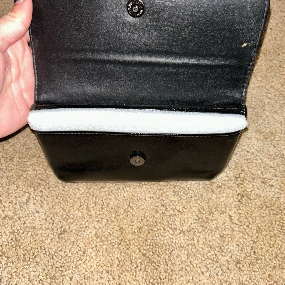 No Boundaries Shiny Black Crossbody Bag with Eyelets